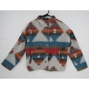 Blue B Collection Southwestern Tribal Button Up Jacket Multi Color Women Medium